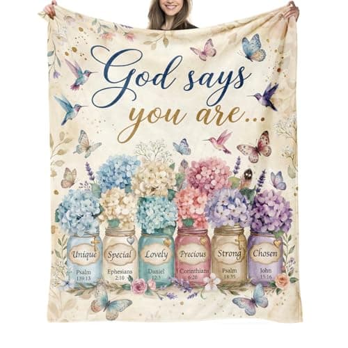 Christian Gifts for Women Wife, Christian Blanket with Butterfly Flower, Birthday Gift for Her, Baptism Religious Christmas Spiritual Gifts for Sister Daughter Girls Friend Mom Soft Cozy Throw 50"x60"