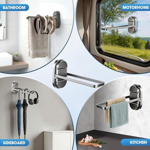 Heavy Duty Suction Cup Towel Bar for Bathroom - 20LB No Drill Foldable Stainless Steel Towel Rack Holder Shower Door RV Rental Kitchen Wall Mount - Thumbnail 5
