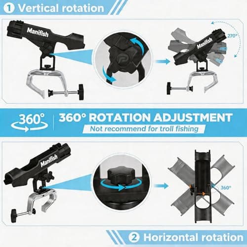2 Pack Fishing Rod Holders for Kayak & Boat, 360° Swivel Clamp Rod Holder with Enlarged Base, Fits Round Square Tubes, Jon Boat, Canoe, Fishing Accessories - Thumbnail 5