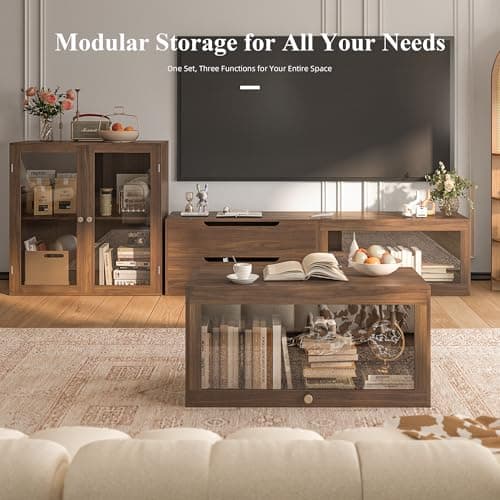 Easyego 63‘’Storage Cabinet,Sideboard Buffet Cabinet with Glass Doors and Drawers,Modern Wood Coffee Bar for Kitchen, Living Room,Dining Room，Entryway-Walnut - Thumbnail 6