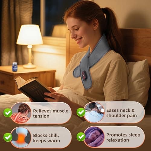 Cordless Neck Heating Pad for Pain, Neck Massager with 660nm 850nm Red Light, Heated Neck Wrap with 3000mAh Rechargeable, 3 Levels Heat & Massage, Gray - Thumbnail 5