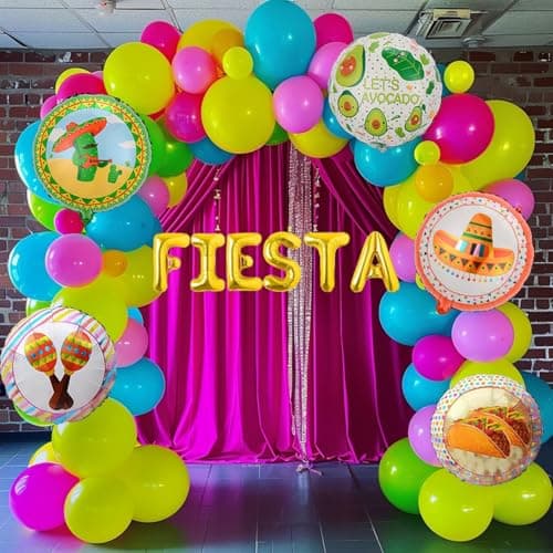 Cinco de Mayo Fiesta Balloon Garland Arch Kit, 160Pcs Rainbow Rose Red Pink Blue Yellow Green Blue Balloons for Mexican Fiesta Party Decorations - Thumbnail 3