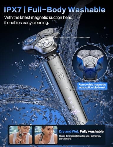 Electric Razor for Men,Electric Shavers for Men,3-Blade Rotary Shaving System,Waterproof Wet Dry Cordless Razor,Touch Switch,Type-C Fast Charging,Travel Lock,Digital Display,90+ Minutes Run Time - Thumbnail 5