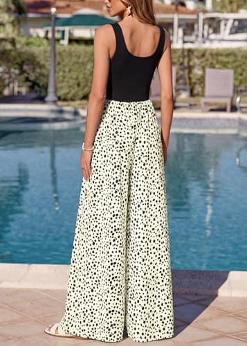KIRUNDO Jumpsuits for Women Dressy 2026 Summer One Piece Sleeveless Boho Floral Wide Leg Romper Beach Vacation Cruise Outfits(Dot White Black, XX-Large) - Thumbnail 3
