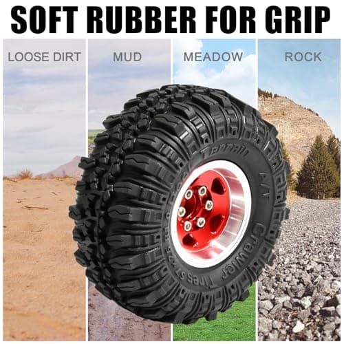 RcThjia 1.0 Beadlock Wheel Soft Tire Set RC Upgrade Part for Traxxas 1/18 TRX4M 1/24 RC Crawlers car Axial SCX24 FMS FCX24 Gladiator Bronco C10 JLU Deadbolt B17 Upgrade.(4Pcs/Set) - Thumbnail 5