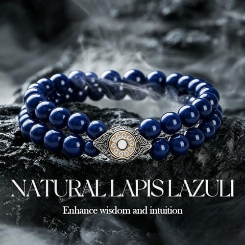 Evil Eye Bracelets for Men, 8MM Black Obsidian Lapis Lazuli Tiger Eye Stretch Beaded Protection Bracelet Guardian Jewelry Gifts with Meaning Card Meaningful Gift for Him (Birthday/Graduation/New Job) - Thumbnail 2