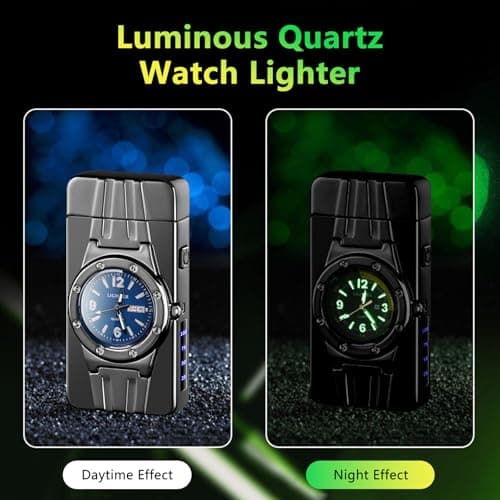 TIKIUKI Luxury Windproof Dual Arc LED Display USB Rechargeable Plasma Lighter Elegant Gift for Birthday Father's Day and Special Occasions（Black ice Blue） - Thumbnail 3