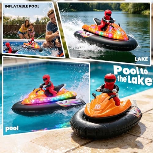 BuxxyBud Remote Control Boat for Pool with Inflatable Bumper Rechargeable Battery 700mah，Light Up & Water Spray RC Boat for Kids 8-12 Years Summer Water Toy Black - Thumbnail 6
