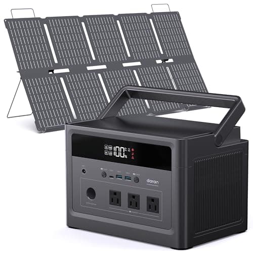 DARAN Portable Power Station 600W (1200W Peak) 576Wh LiFePO4 battery with 100W Solar Panel, Fast Recharge AC/Car/Solar, 3 AC Outlets, USB-C PD for Camping, RV, CPAP, Emergency Backup - Image 1