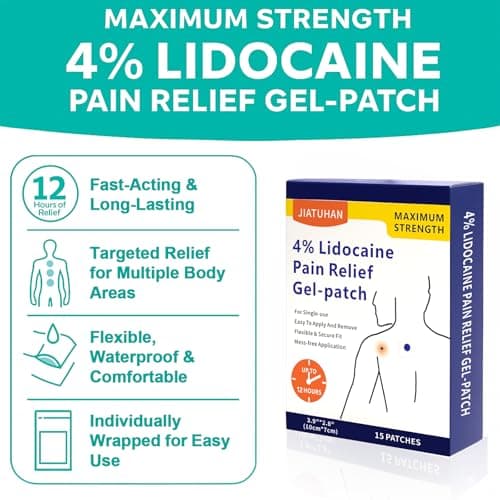 JIATUHAN 4% Lidocaine Pain Relief Patches – Maximum Strength for Back, Neck, Joint & Muscle Pain – Long-Lasting & Flexible – 15 Patches - Thumbnail 3