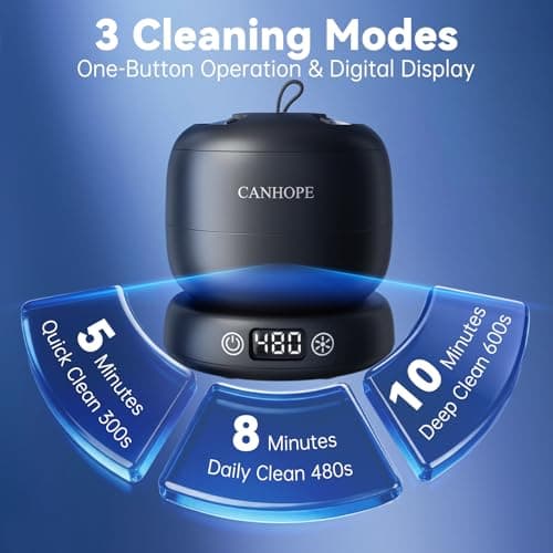CANHOPE Ultrasonic Retainer Cleaner Machine, Ultrasonic Jewelry Cleaner, Denture Cleaner for Invisalign, Mouth Guards, Night Guards, Aligners, Toothbrush – Detachable Base & Lid, Digital Timer, Black - Thumbnail 5