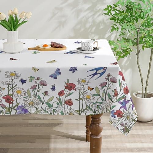 cusugbaso Floral Lemon Spring Tablecloth 52x70 Inches, Oblong Tablecloths Spring Decorations for Home, Floral Farmhouse Table Cloth Rectangle for Party, Home - Thumbnail 2