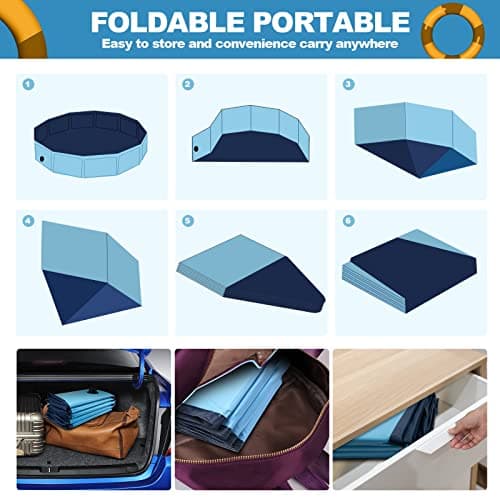 YSJILIDE Portable Dog Pool PVC Pet Swimming Bathtub Collapsible Hard Plastic Pool for Pets to Swim and Bath (M-40"x 12" Blue) - Thumbnail 5