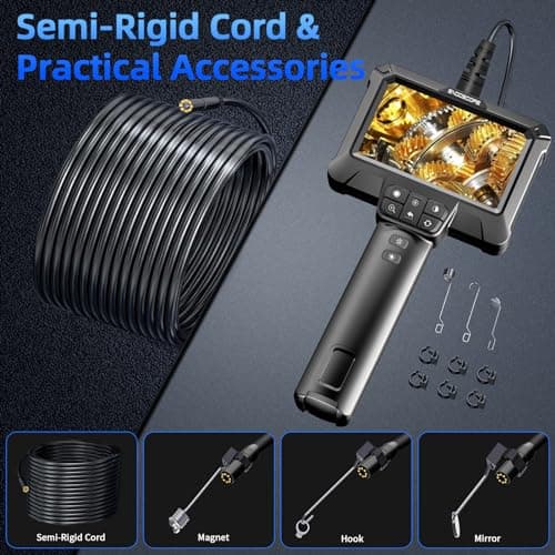 WINWEND Endoscope Camera with Light - IP67 Waterproof Borescope Camera with 8 Adjustable LED Lights | 4.3" LCD Screen Borescope | HD 1080P Inspection Cameras with 16.5ft Semi-Rigid Cord Tools for Men - Thumbnail 2
