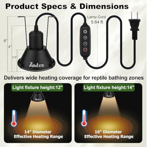 Zooiisol 5-in-1 Reptile Heat Lamp Fixture Anti-Scald Guard 4.7 Inch Hanging Dome Light Fixture with Timer & 2 Pack 50W Halogen Basking Bulb for Bearded Dragon, Gecko, Turtle, Chameleon - Thumbnail 2