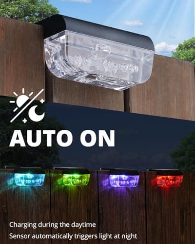 Herzila 12 Pack Solar Deck Lights, RGB Color Changing Christmas Solar Fence Lights, Waterproof Step Lights for Outside, Step, Fence, Deck, Stair, Pool and Yard - Thumbnail 5