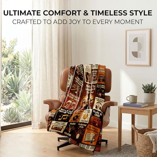 Nxchptr1 Retro Music Throw Blanket for Music Lovers, Vintage Patchwork Design with Guitar Vinyl Record, Gifts for Musicians Men Women, Soft Lightweight Cozy Throw Decor for Home Bed Couch 50'' x 60'' - Thumbnail 3