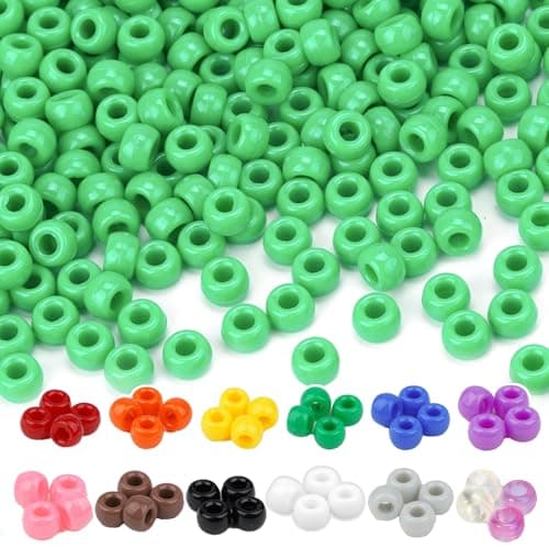 Dowsabel Green Pony Beads Bulk 1000 Pcs 6x9mm, Large Hole Kandi Hair Beads for Braids Bracelets, DIY Friendship Bracelets Necklaces Jewelry Making Crafts and Gifts - Image 1