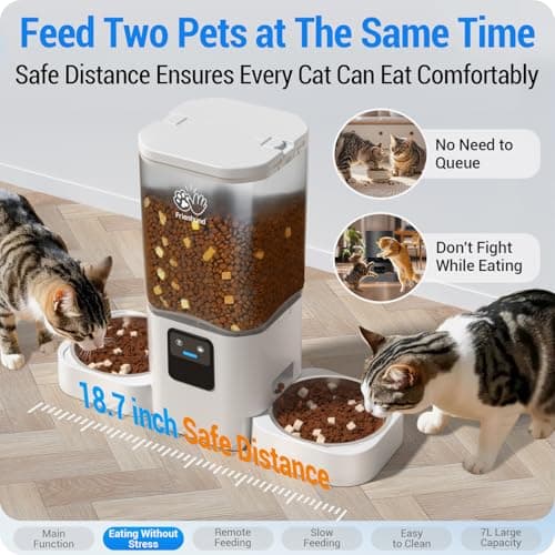 Frienhund Automatic Cat Feeder 2 Cats with Slow Feed: Dual Automatic Dog Feeder with 5G WiFi, Cat Food Dispenser with APP Control for Multiple Pets, Detachable for Easy Clean, Double Pet Bowl - 29 Cup - Thumbnail 3