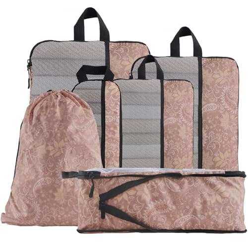 U+U 6 Set Compression Packing Cubes - Ultralight Travel Organizers with Laundry Bag, Space-Saving Suitcase Organizer, Expandable Packing Cubes for Travel and Family Vacation (Paisley Pattern) - Image 1