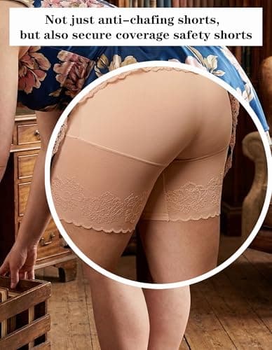 QiuDumo Womens Thigh Chafing Prevention Tagless Panel Chafe Guard Shorts Elegant Lace Panel Stretch Sundress Maxi Midi 3-piece Set Apricot Grey Pink - Thumbnail 6