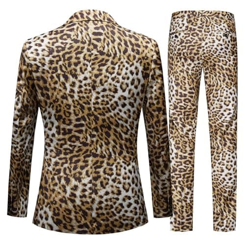 Mens 2 Piece Suit, Floral Notch Lapel, One Button Slim Fit, Dinner Party Jacket Pants Set (US, Alpha, Large, Regular, Regular, Leopard Print) - Thumbnail 2