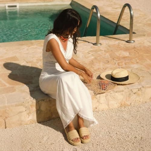 EQAUDES Cute Sandals for Women Beach Wedges Espadrilles Platform Flatform - Summer, Raffia, Straw Comfortable, Open Toe Wedding Sandal for Womens - Thumbnail 2