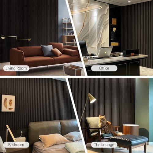 ARMURO Wood Panels for Wall, Wood Slat Wall Panel - 2 Pack, Black Wood Slats for Wall, Natural Smoked Wood Veneer Accent Wall Panels, Acoustic Slat Wood Wall Panels - 12.6" W x 94.5" L - Thumbnail 6