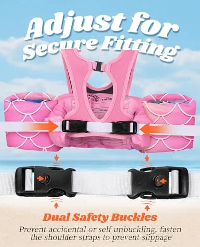 HeySplash Toddler Swim Vest, Toddler Floaties Fit 22-55 Lbs, Children Swimming Jacket with Adjustable Buckles, Kids Floaties Swim Jacket Arm Water Wings with Pocket, Pool Sea Swimming Aid, Pink - Thumbnail 4