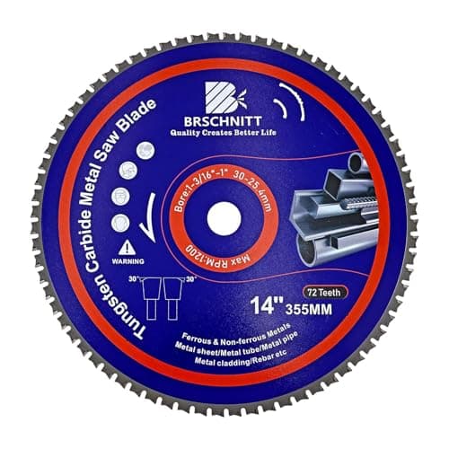 14" Metal Cutting Circular Saw Blade - BRSCHNITT Tungsten Carbide Tipped TCT Saw Blades for Iron, Iron Pipe, Ferrous Metals 72T Arbor:1-3/16"/1"
