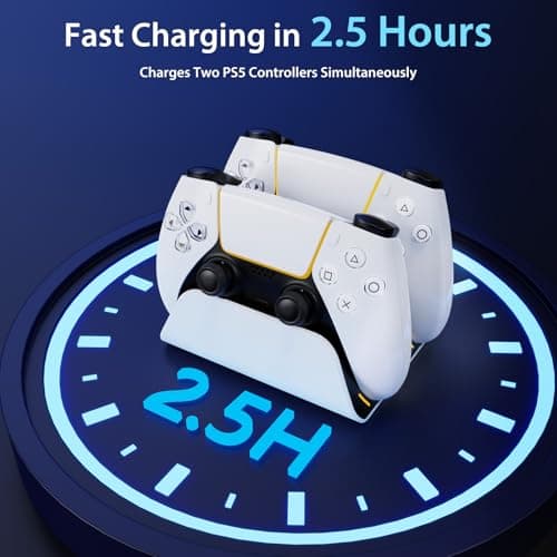 PS5 Controller Charger Station with LED Indicator,Dual Controller Fast Charging Dock,Desktop Display Stand for PlayStation 5 (White) - Thumbnail 2