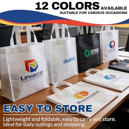 Wubaijin Custom Logo Non-Woven Tote Bags 50–1000 pack, Washable & Reusable, 15” W x 12” H x 4” Perfect for Trade Shows (Vertical) - Thumbnail 6