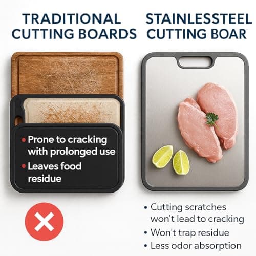 Stainless Steel Cutting Board, Knife-Friendly Double Sided Cutting Board with Anti-Slip Base, Non-Porous Metal Cutting Board for Kitchen Food Prep - Thumbnail 3