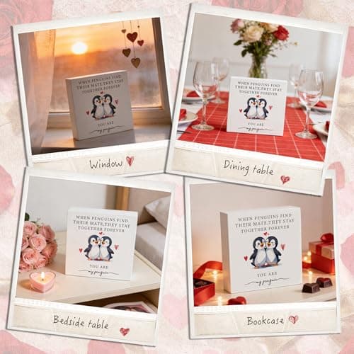 Penguin Love Wooden Box Sign - 5x5 Inch "When Penguins Find Their Mate, They Stay Together Forever" Cute Animal Sign, Valentine's Gifts for Couples, Anniversary, Wedding, Unique Romantic Decor - Thumbnail 5