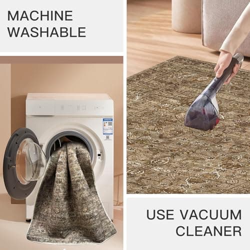Washable Area Rugs, Bohemian Large Carpet for Living Room Bedroom,8'x 10' Brown - Thumbnail 4