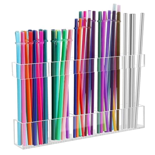Malldii 9.5" Large Acrylic Straw Holder for Cabinet Door - Reusable Tumbler Straw Organizer Storage, Small Kitchen Accessories Container, Ultra Sticky Cupboard Door Mounted (Transparent) - Image 1