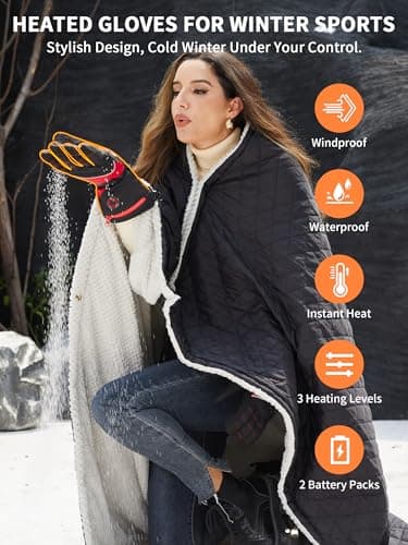 Heated Gloves with Battery,Women Heating Gloves,USB Electric Motorcycle Glove,Touchscreen Hand Warmers Rechargeable,Windproof &Waterproof for Outdoor Working Skiing Biking Cycling Hunting Fishing - Thumbnail 2