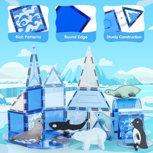 Arctic Animals Magnetic Tiles for Kids Ages 4-8, Aquarium Magnetic Building Set with 6 Sea Animals, Educational Magnet Blocks for School Toddlers, Birthday Xmas Gifts for Grandkids Boys Girls 3-5 4-6 - Thumbnail 6