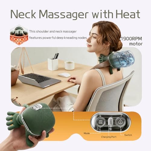 QIUSZS Neck Massager Neck and Shoulder Massager with Heat, Simulated Real Human Hand Gripping Massage, Portable Wellness Gifts for Women Men Mom Dad Teachers - Thumbnail 2