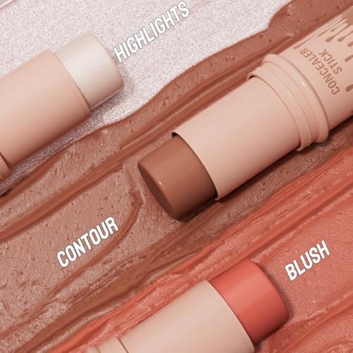 3Pcs Cream Contour Sticks Kit, Highlighter Stick Blush Stick Cream Contour Kit Makeup Set with Brush,Face Brightens & Shades Contour Stick Waterproof for Women - Thumbnail 6