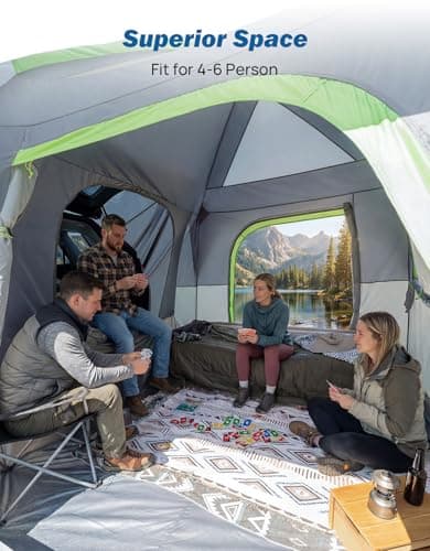 JOYTUTUS SUV Tent for Camping with Rainfly 2026 Upgrade, Strong Four Steel Frame Poles, 5-9 Person Big Car Tent with Ventilated Double Door, Movie Screen, 8' W X 10' L X 7' H, Fit for SUV CUV Van - Thumbnail 4