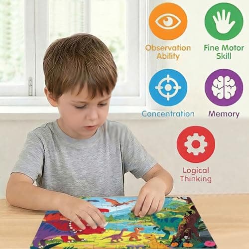 NurtureNook Dinosaur Puzzles for Kids Ages 4-6 3-5, Progressive Jigsaw Puzzle Set (72, 88, 96 Pieces), 3-in-1 Educational Learning Montessori Toys for Boys & Girls, Birthday Gift with 3 Storage Boxes - Thumbnail 4