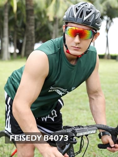 FEISEDY Sunglasses for Men and Women, Polarized Large Retro Rimless Glasses for Baseball, Cycling, Sports (B4073, Transparent Red Frame/Red Mirror) - Thumbnail 2