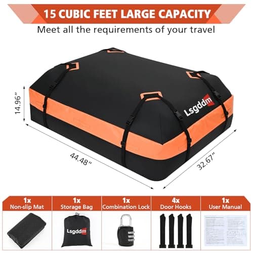 CYDDUP Roof Bag, Waterproof Soft Car Top Carrier Without Rack, 15 Cubic Feet Cargo Carrier for Top of All Vehicles with/Without Rack, Includes Anti-Slip Mat, 4 Door Hooks, Luggage Lock, Storage Bag - Thumbnail 4