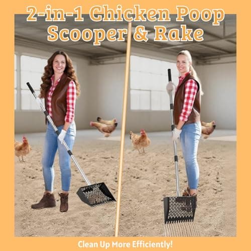 Jesosia Metal Chicken Poop Scooper & Rake 2-in-1 Stainless Steel Shovel Head & Adjustable Handle with Ergonomic Grip Durable Sand Sifting Litter Shovel for Chicken Coops & Small Farm Animals - Thumbnail 2