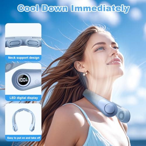 Portable Neck Fan that Blow Cold Air, LED Display, Rechargeable Hands-Free Wearable Cooling Personal Fan, 5 Speed, Neck Support, Bladeless Neck Air Conditioner, Gifts for Women/Men, Hot Flashes - Thumbnail 2
