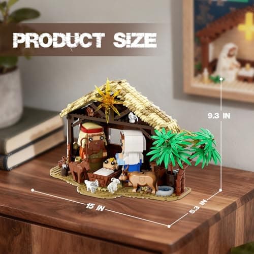 Jesus Nativity Building Set with Lights, 1000PCS Nativity Blocks Compatible with Lego, Holy Family & Animals, Great Easter, Christian, Birthday Gift for Kids Adults - Thumbnail 6