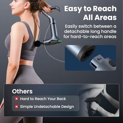 Detachable 3-in-1 Massage Gun with Extension Handle & Massage Strap, Back Pain Relief Percussion Muscle Massager for Neck Shoulder, 12 Speeds &12mm Amplitude for Hard-to-Reach Areas, Quiet & Portable - Thumbnail 3
