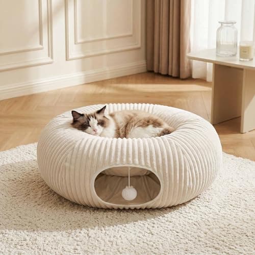 MOYMO Cat Tunnel Bed with 40 Pcs Interactive Cat Toys, Cat Tube with Kitten Toys for Indoor Kittens, Collapsible Play Tunnel, White - Thumbnail 6