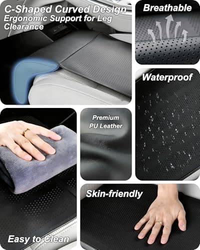 Car Seat Leg Extender Cushion, Memory Foam Under-Thigh Support Car Seat Cover– Breathable PU Leather, Non-Slip Secure Fit for Driver Seat and Office Chair, Ideal for Long Drives & Road Trips - Thumbnail 4